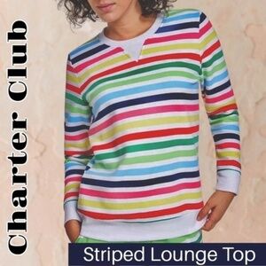 CHARTER CLUB Printed Stripe Crewneck Lounge Top